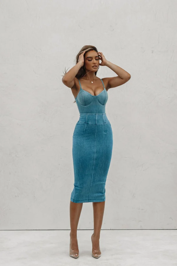JLUXLABEL ANITA LONG DENIM SKIRT
