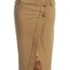 JLUXLABEL Beige Audrey Suede Midi Skirt