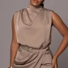 JLUXLABEL Beige Desiree Mock Neck Top