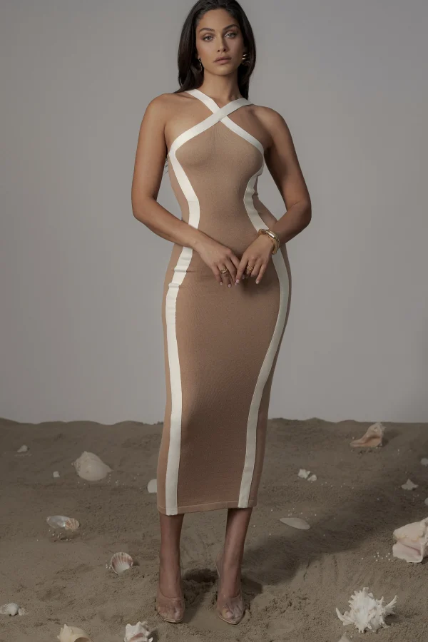 JLUXLABEL Beige Fabiola Contrast Maxi Dress