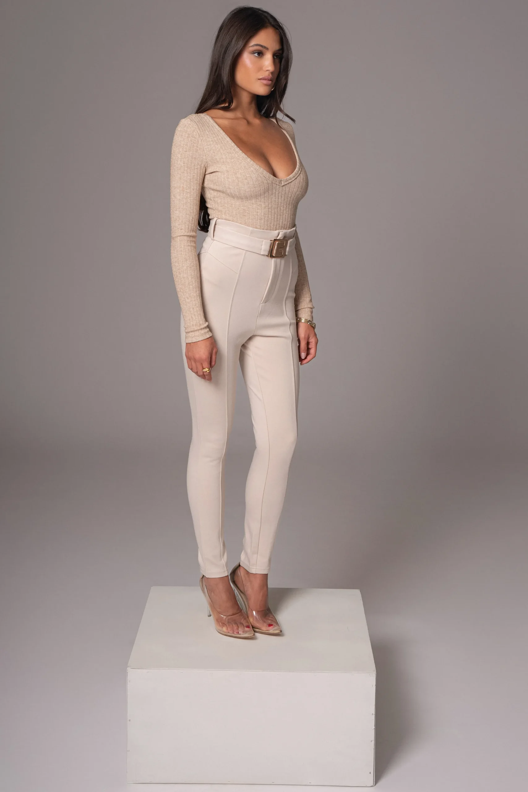 beige_golden_buckled_pant_4.webp JLUXLABEL Beige Golden Buckled Pants
