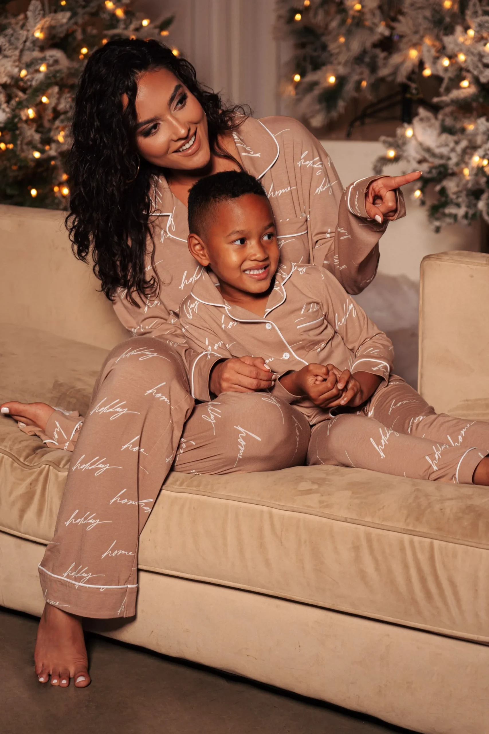 beige_home_for_the_holida_0-1.webp Kids JLUXLABEL Beige Home For The Holidays Kids Pajama Set