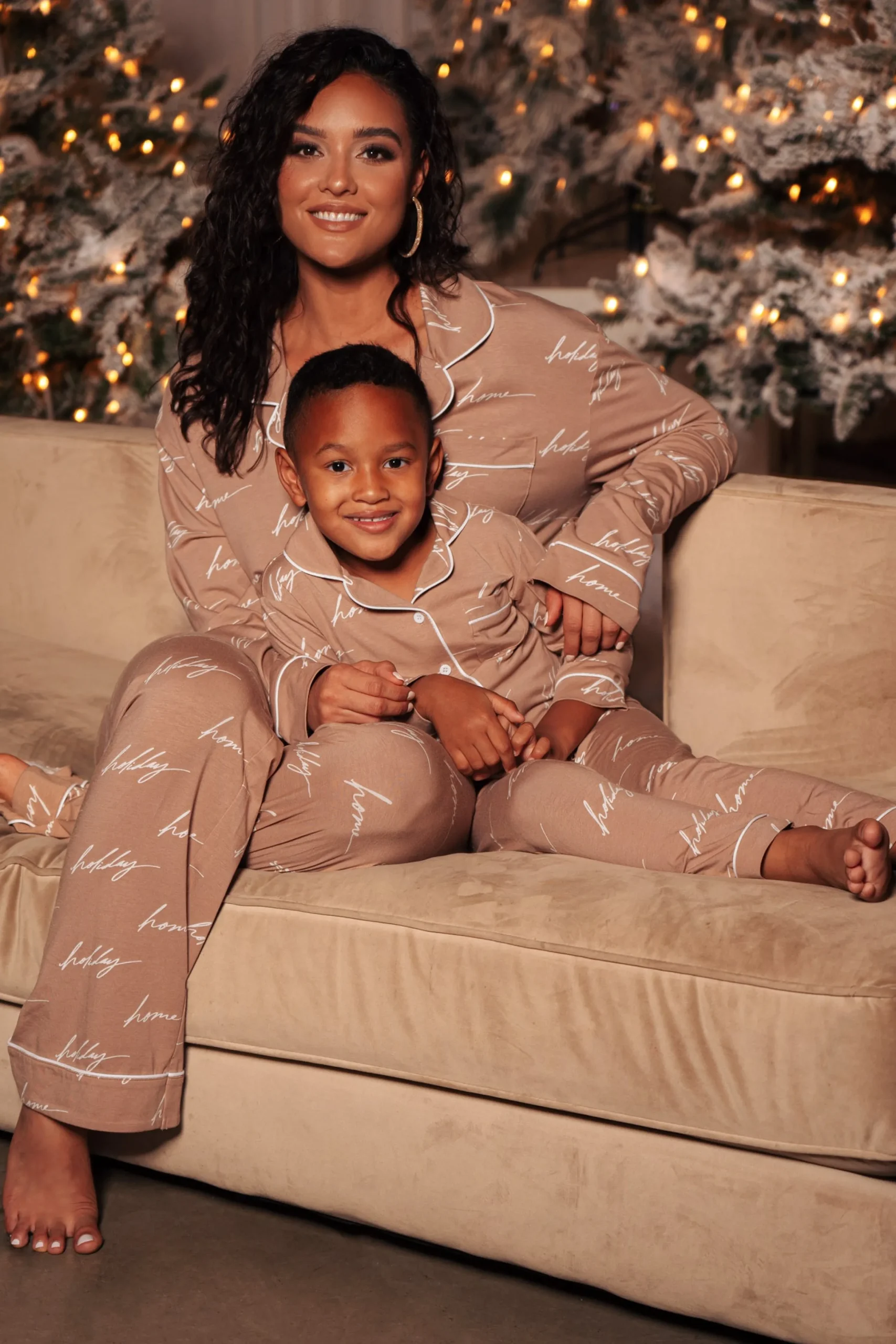 beige_home_for_the_holida_3-1.webp Kids JLUXLABEL Beige Home For The Holidays Kids Pajama Set