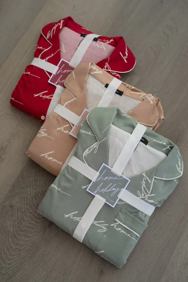 JLUXLABEL Beige Home For The Holidays Adult Pajama Set