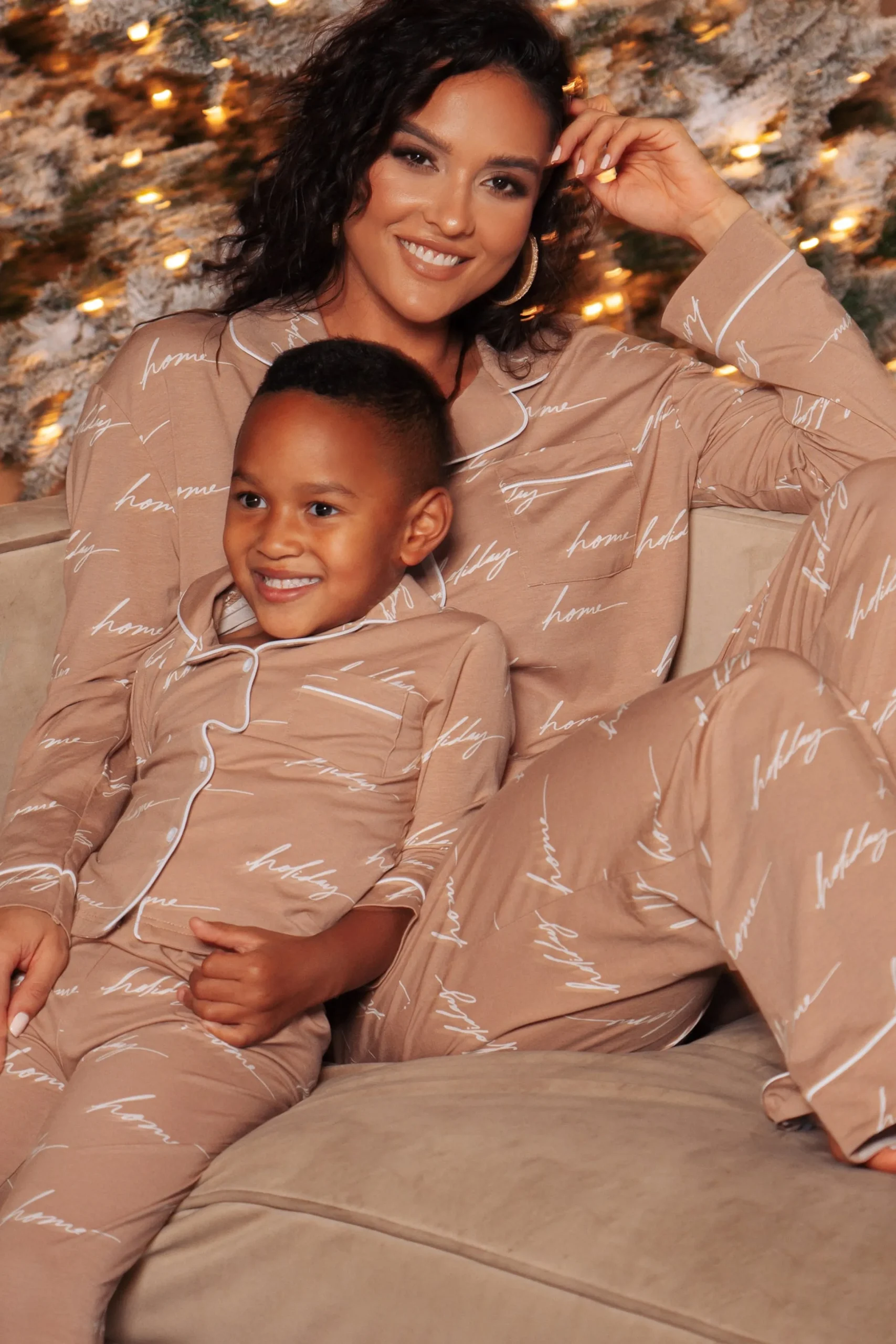 beige_home_for_the_holida_5-1.webp Kids JLUXLABEL Beige Home For The Holidays Kids Pajama Set