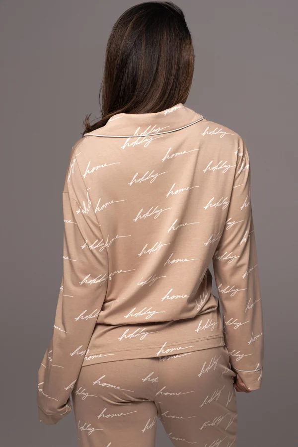 JLUXLABEL Beige Home For The Holidays Adult Pajama Set