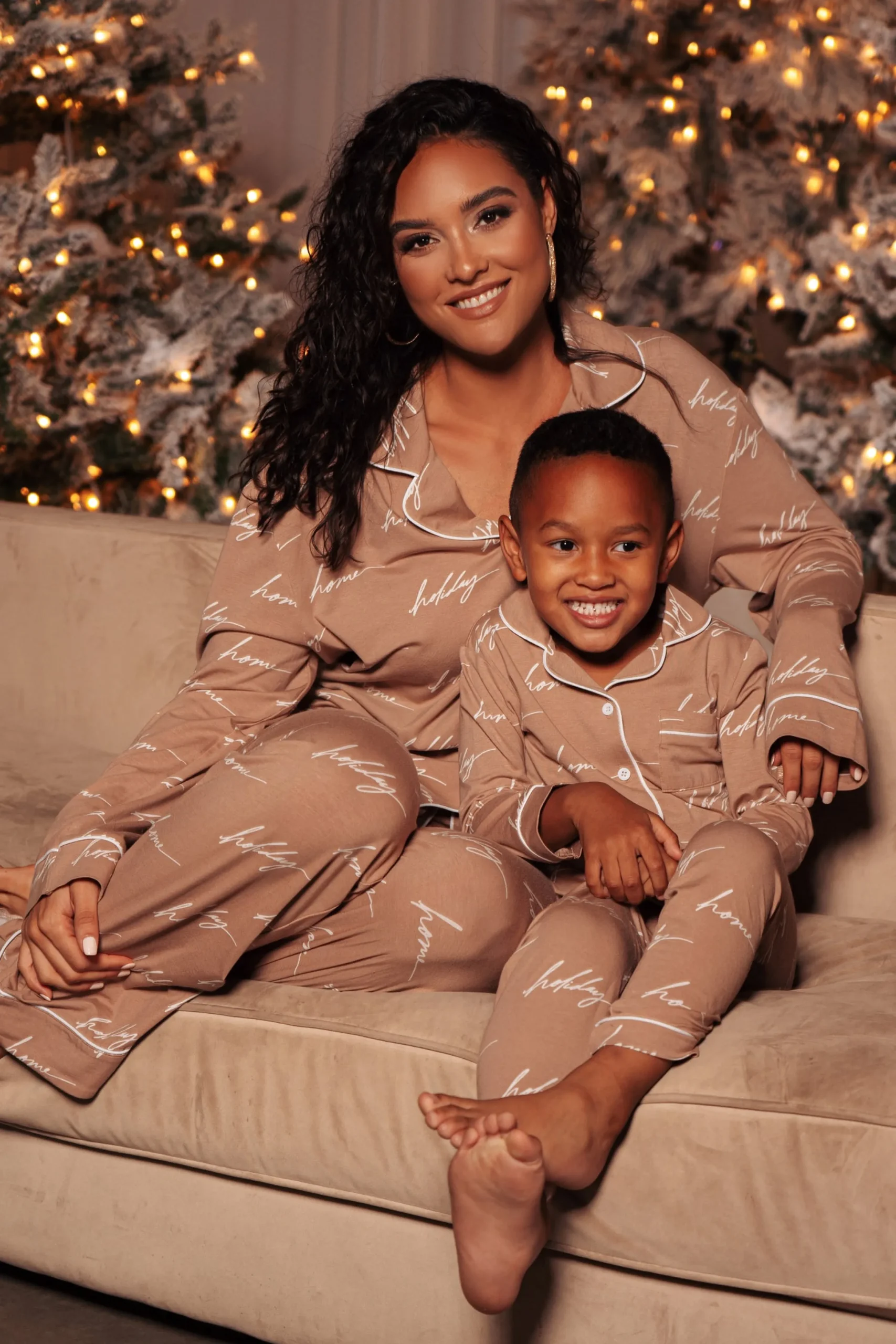 beige_home_for_the_holida_7-1.webp Kids JLUXLABEL Beige Home For The Holidays Kids Pajama Set