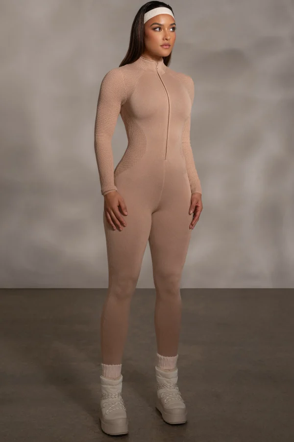 JLUXLABEL Beige Kris Front Zipper Jumpsuit