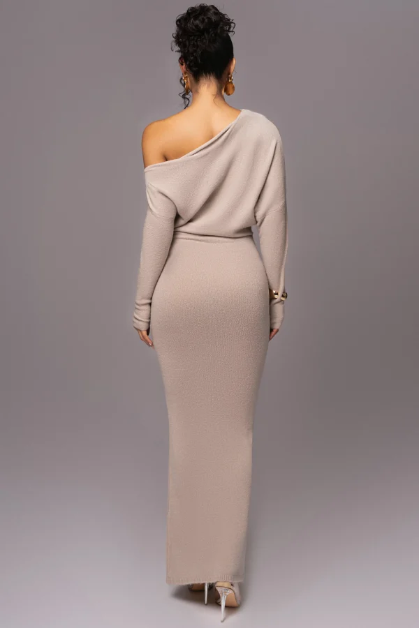 JLUXLABEL Beige Maddux Asymmetrical Maxi Dress