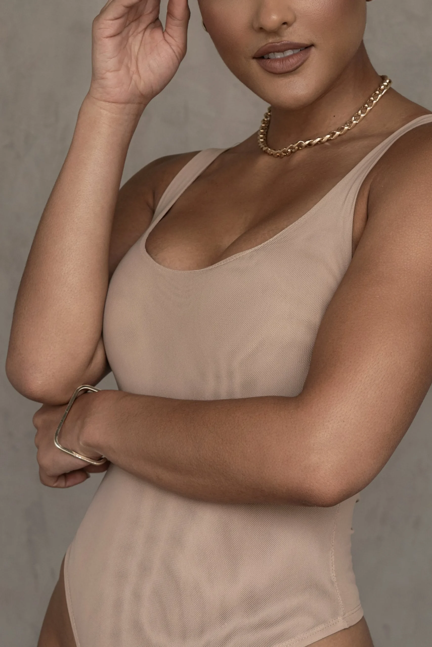 beige_mesh_essentials_tan_4.webp JLUXLABEL Beige Mesh Essentials Tank Bodysuit Undergarment