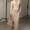 JLUXLABEL Beige Movement Mock Maxi Dress