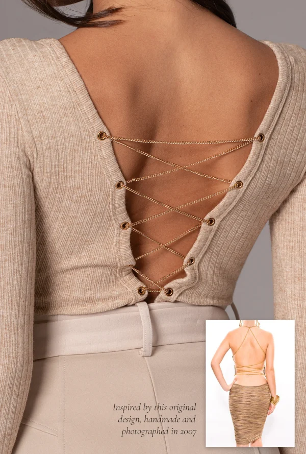 JLUXLABEL Beige Pegasus Chain Bodysuit