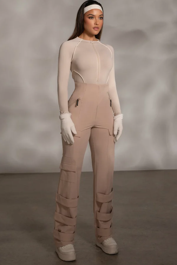 JLUXLABEL Beige Rise Up Zip Front Bodysuit