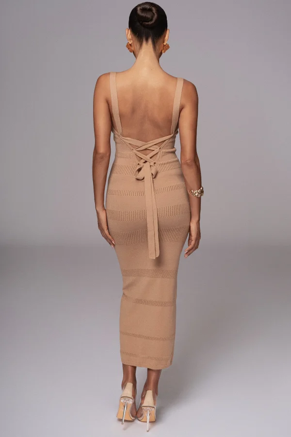 JLUXLABEL Beige Sandy Shores Knit Midi Dress
