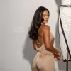 JLUXLABEL Beige Slinky Halter Belted Jumpsuit