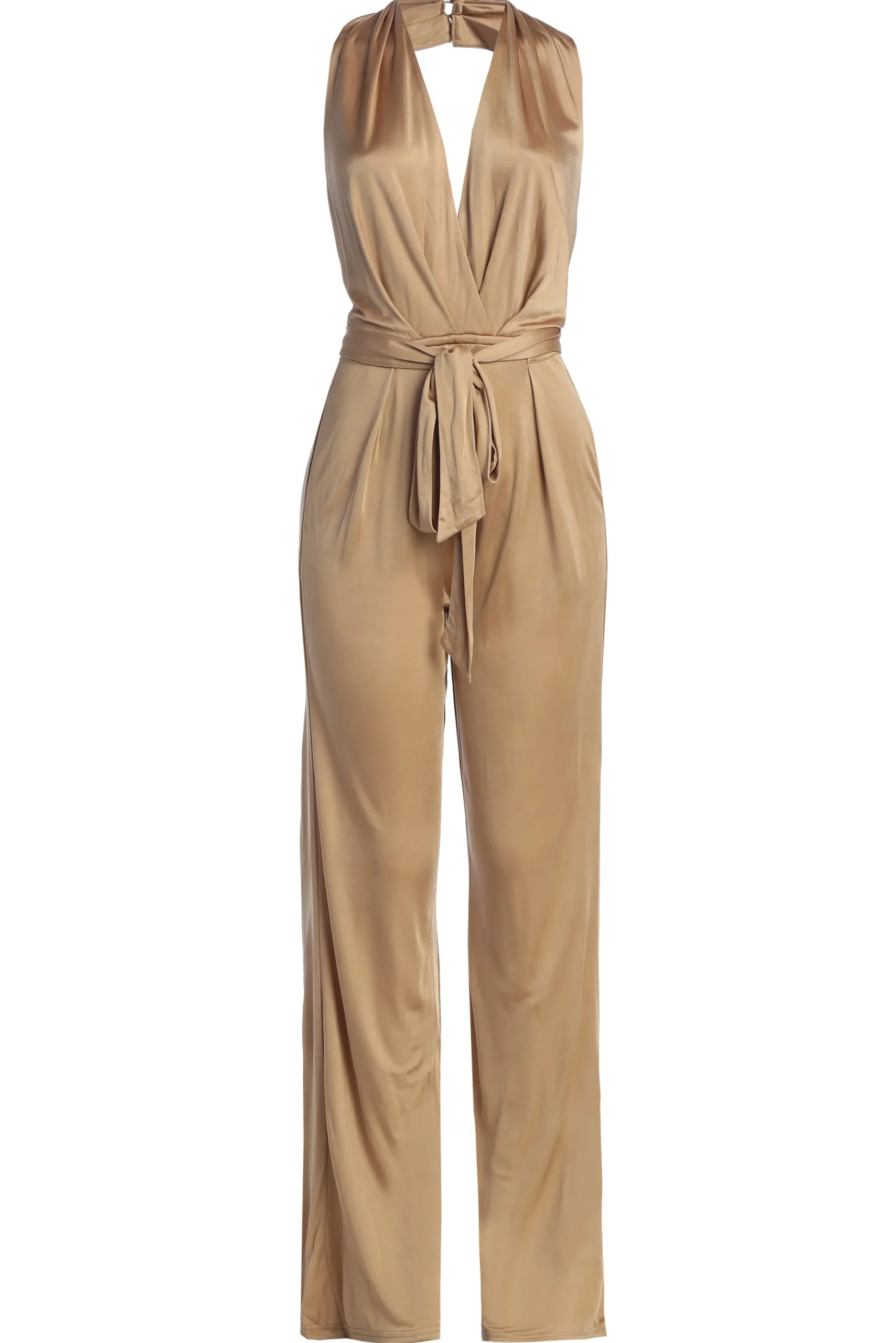 beige_slinky_halter_belte_1.webp JLUXLABEL Beige Slinky Halter Belted Jumpsuit
