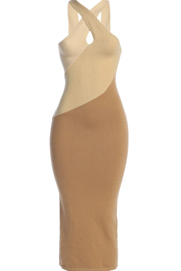 JLUXLABEL Beige Steph Halter Maxi Dress