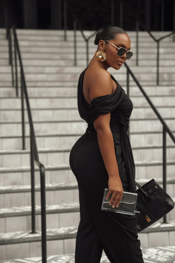 JLUXLABEL Black Above All Drape Bodysuit