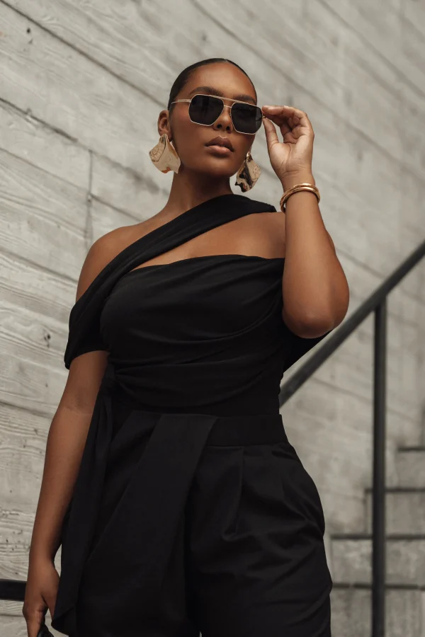 JLUXLABEL Black Above All Drape Bodysuit