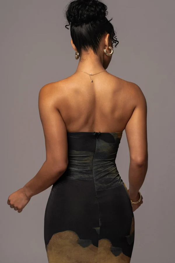 JLUXLABEL Black Abstract Bethany Strapless Maxi Dress