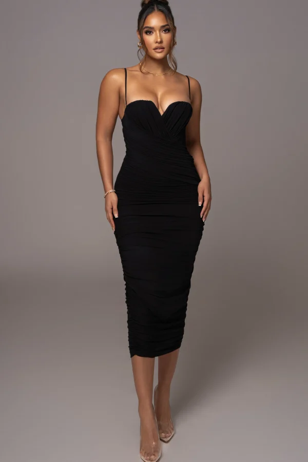 JLUXLABEL Black Arcadia Mesh Midi Dress