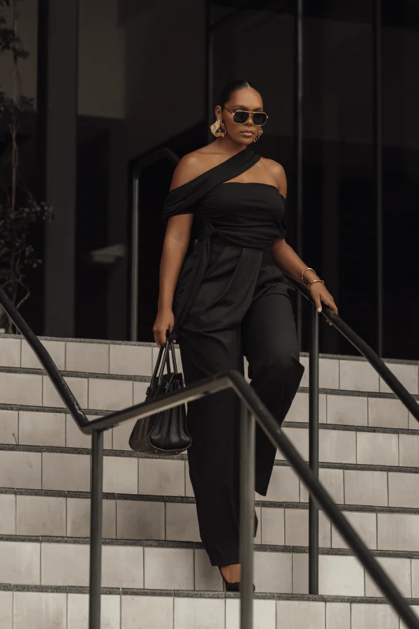 JLUXLABEL Black Asymmetrical Draped Trousers