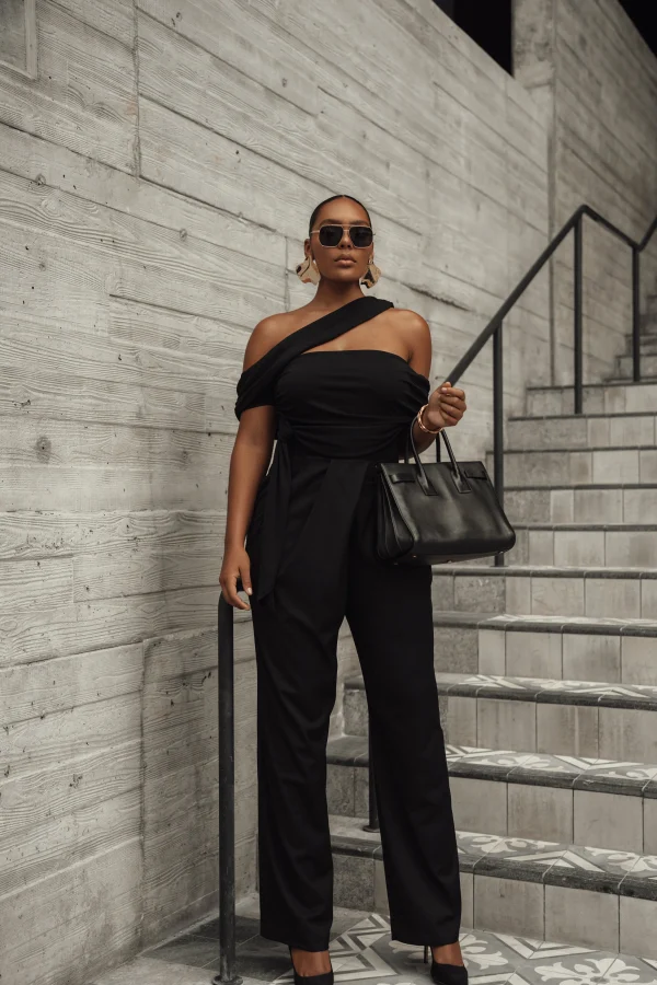 JLUXLABEL Black Asymmetrical Draped Trousers