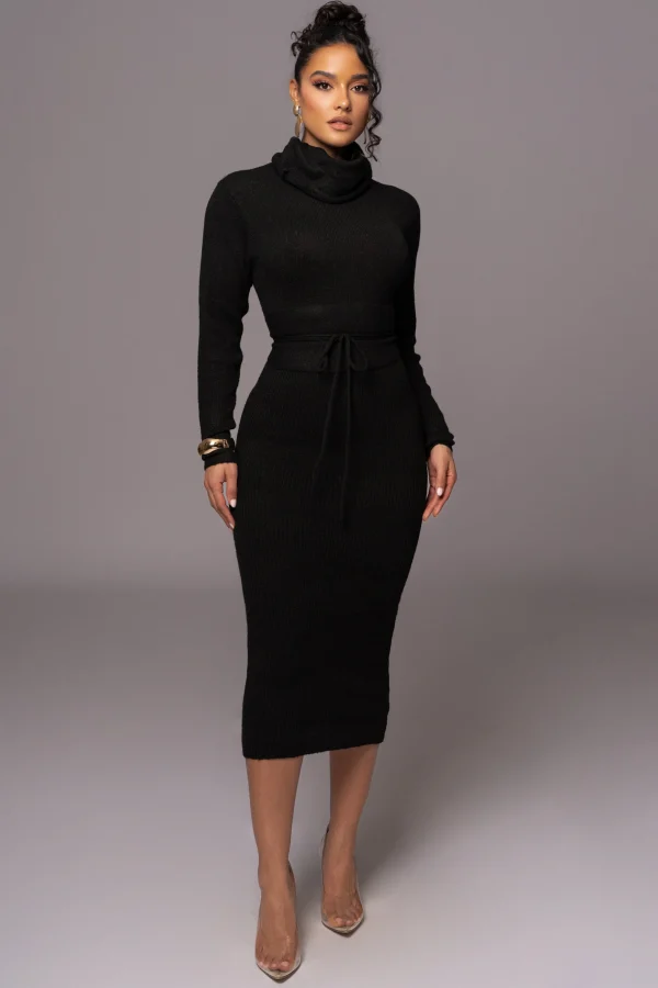 JLUXLABEL Black Aubrey Turtleneck Sweater Dress
