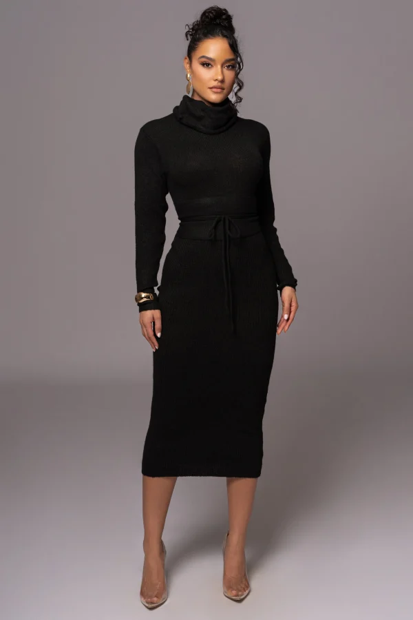 JLUXLABEL Black Aubrey Turtleneck Sweater Dress