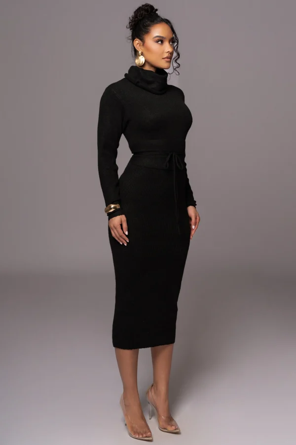 JLUXLABEL Black Aubrey Turtleneck Sweater Dress