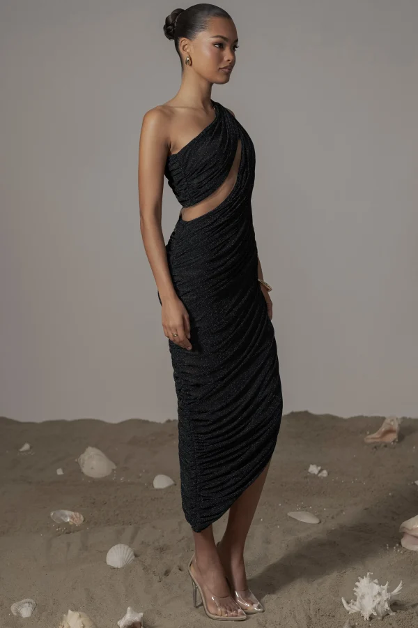 JLUXLABEL Black Aura Shimmer Midi Dress