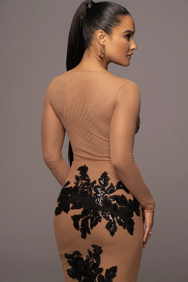 JLUXLABEL Black Charmed Embroidered Mesh Bodysuit