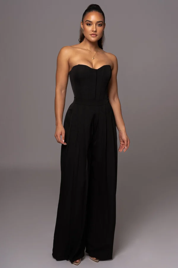 JLUXLABEL Black Clara Wide Leg Pleated Trousers