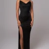 JLUXLABEL Black Cowl Neck Chain Dress