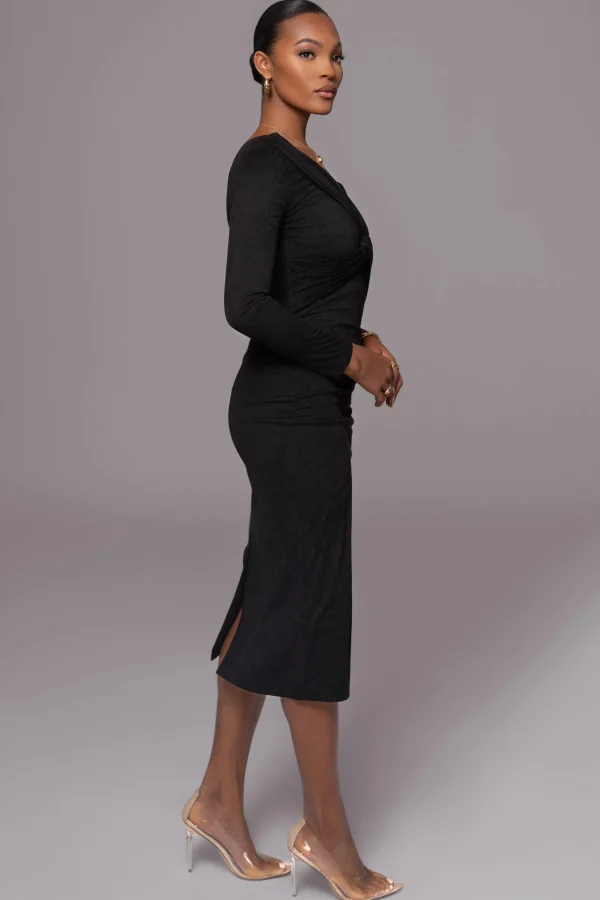 JLUXLABEL Black Dayanna Suede Midi Dress