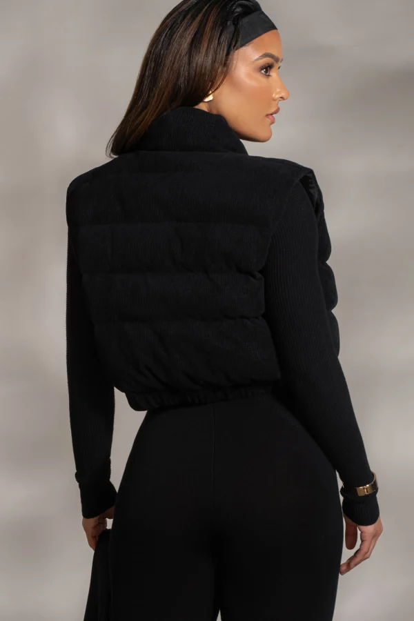 JLUXLABEL Black Delma Ribbed Puffer Vest