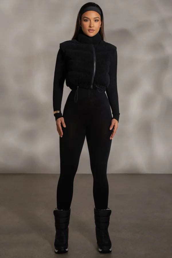 JLUXLABEL Black Delma Ribbed Puffer Vest