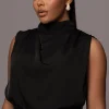 JLUXLABEL Black Desiree Mock Neck Top