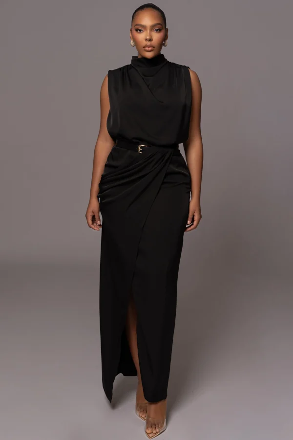 JLUXLABEL Black Desiree Mock Neck Top