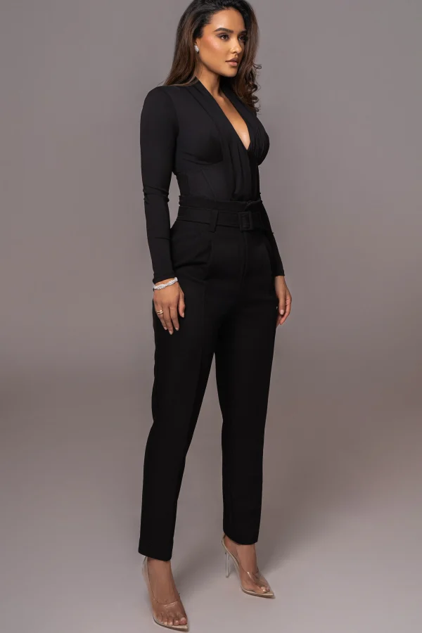 JLUXLABEL Black Drape Corset Bodysuit