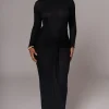 JLUXLABEL Black Drape Mock Neck Dress