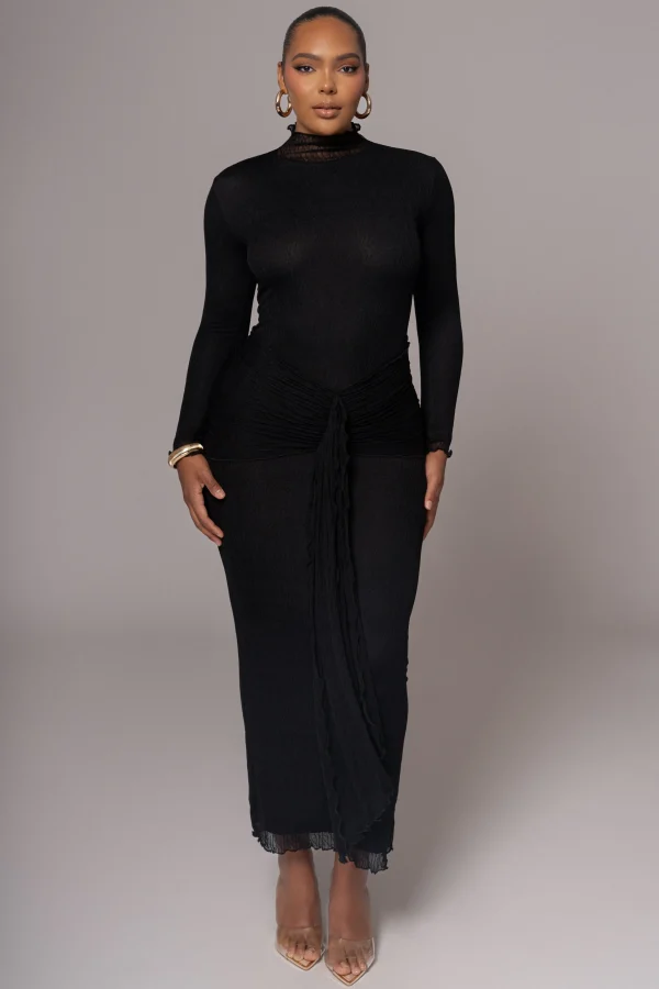 JLUXLABEL Black Drape Mock Neck Dress