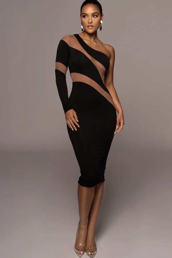 JLUXLABEL Black Eyes For You Midi Dress