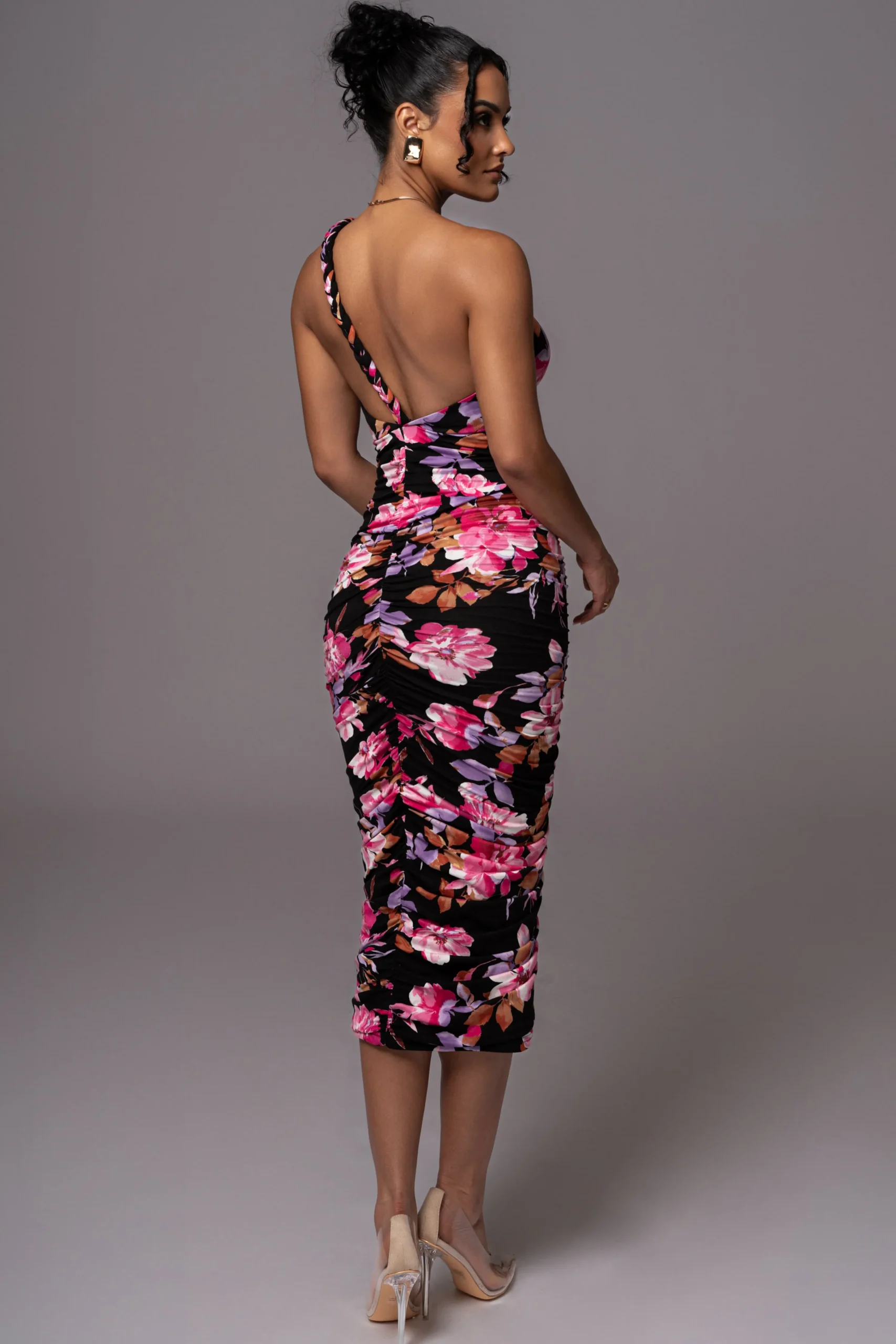 black_floral_jess_ruched__7.webp JLUXLABEL Black Floral Jess Ruched Midi Dress