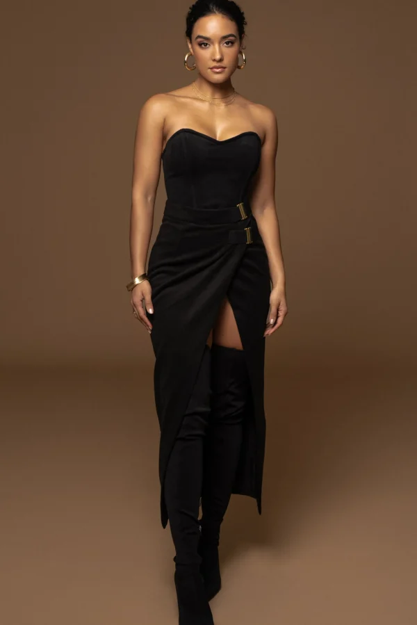 JLUXLABEL Black Gisele Slit Skirt