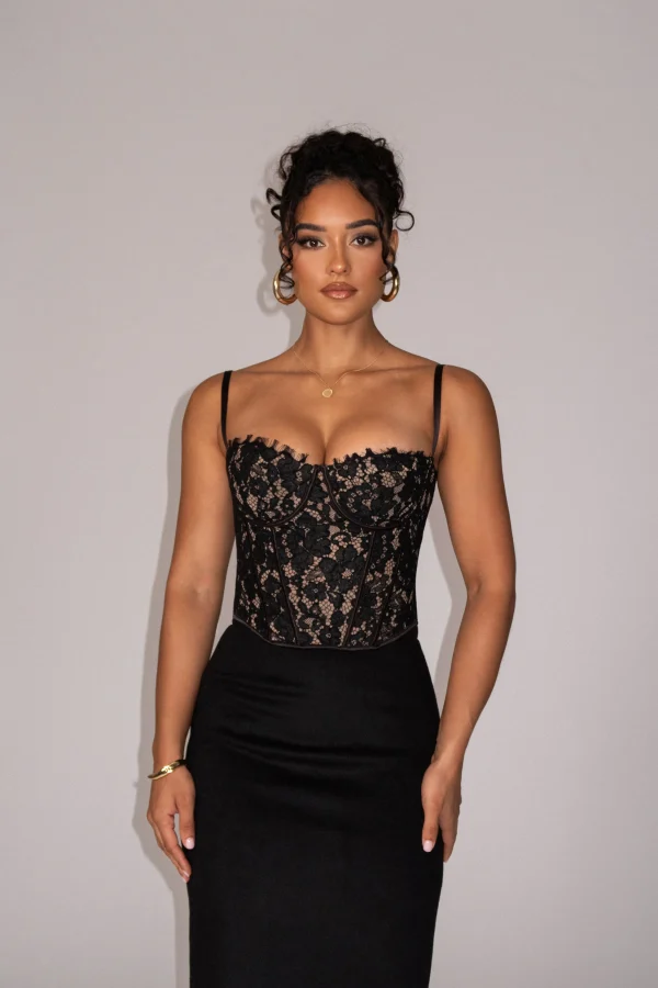 JLUXLABEL Black Grecia Lace Bustier Top