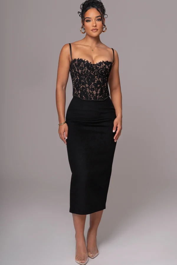 JLUXLABEL Black Grecia Lace Bustier Top