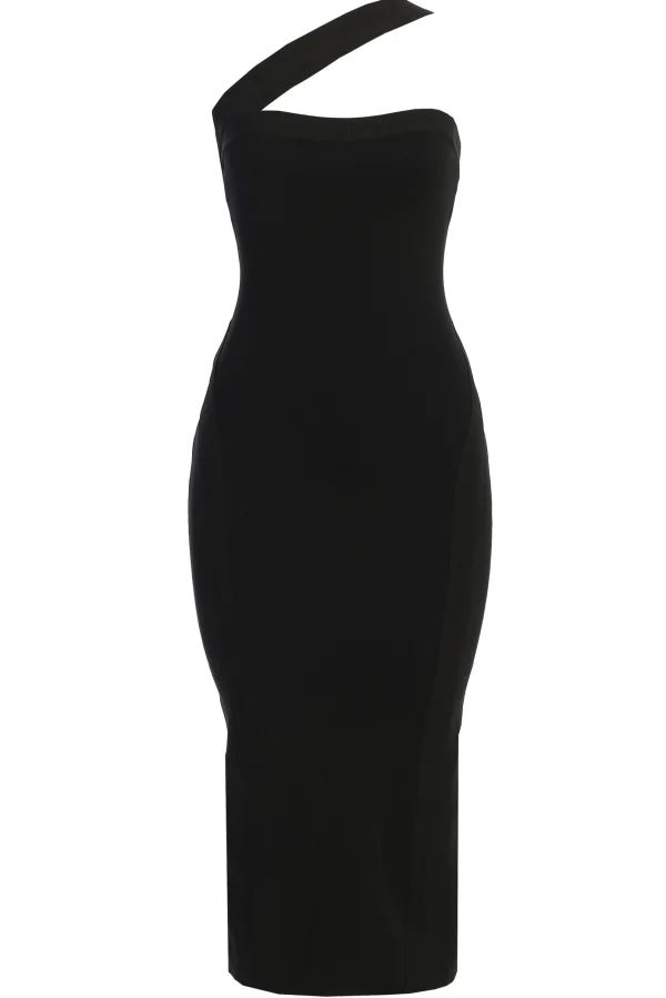 JLUXLABEL Black Ivone Asymmetrical Midi Dress