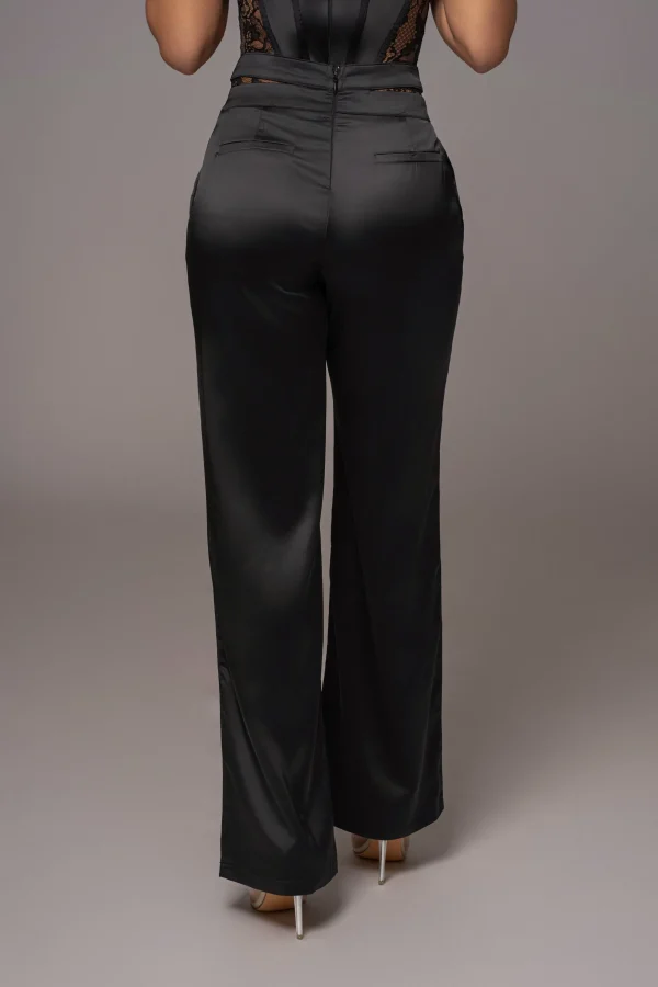 JLUXLABEL Black Joana Cutout Satin Trousers