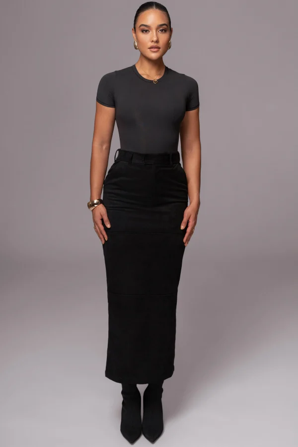 JLUXLABEL Black Joy Suede Maxi Skirt